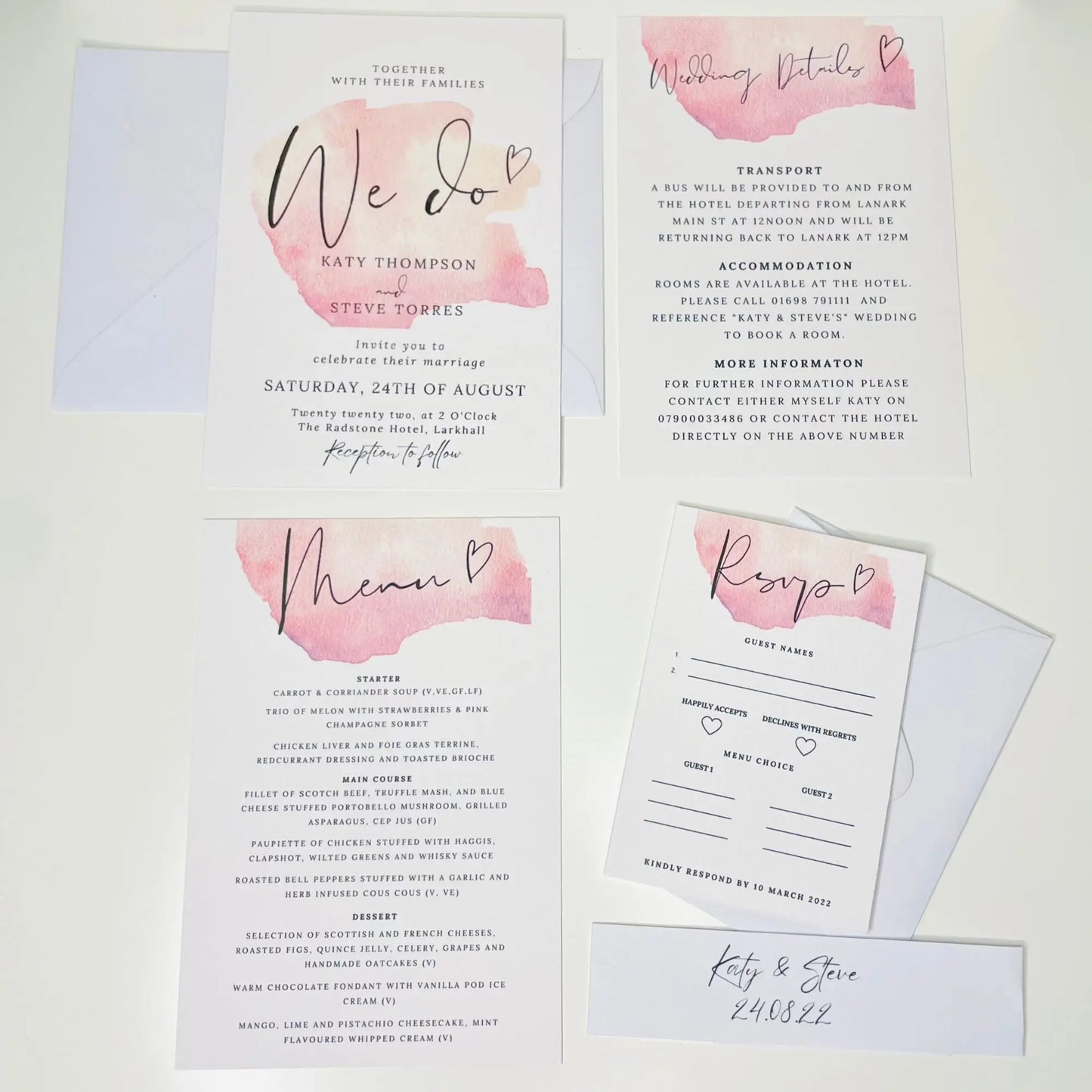 Pink Wedding Invitation Set & Individuals - Firtina Creations