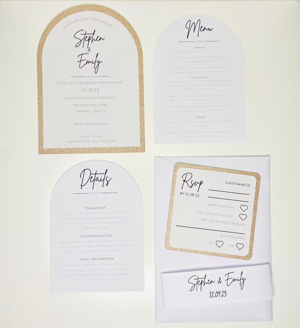 Glitter Arch Wedding Invite Set & Individuals - Firtina Creations
