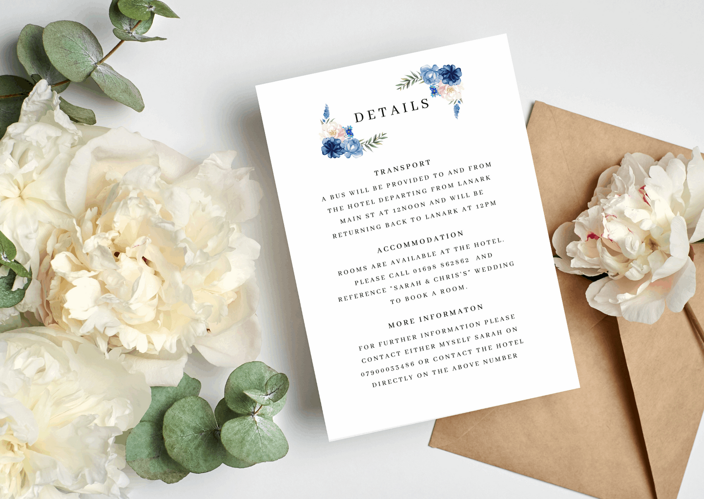 Blue Floral Wedding Invitation Set & Individuals - Firtina Creations