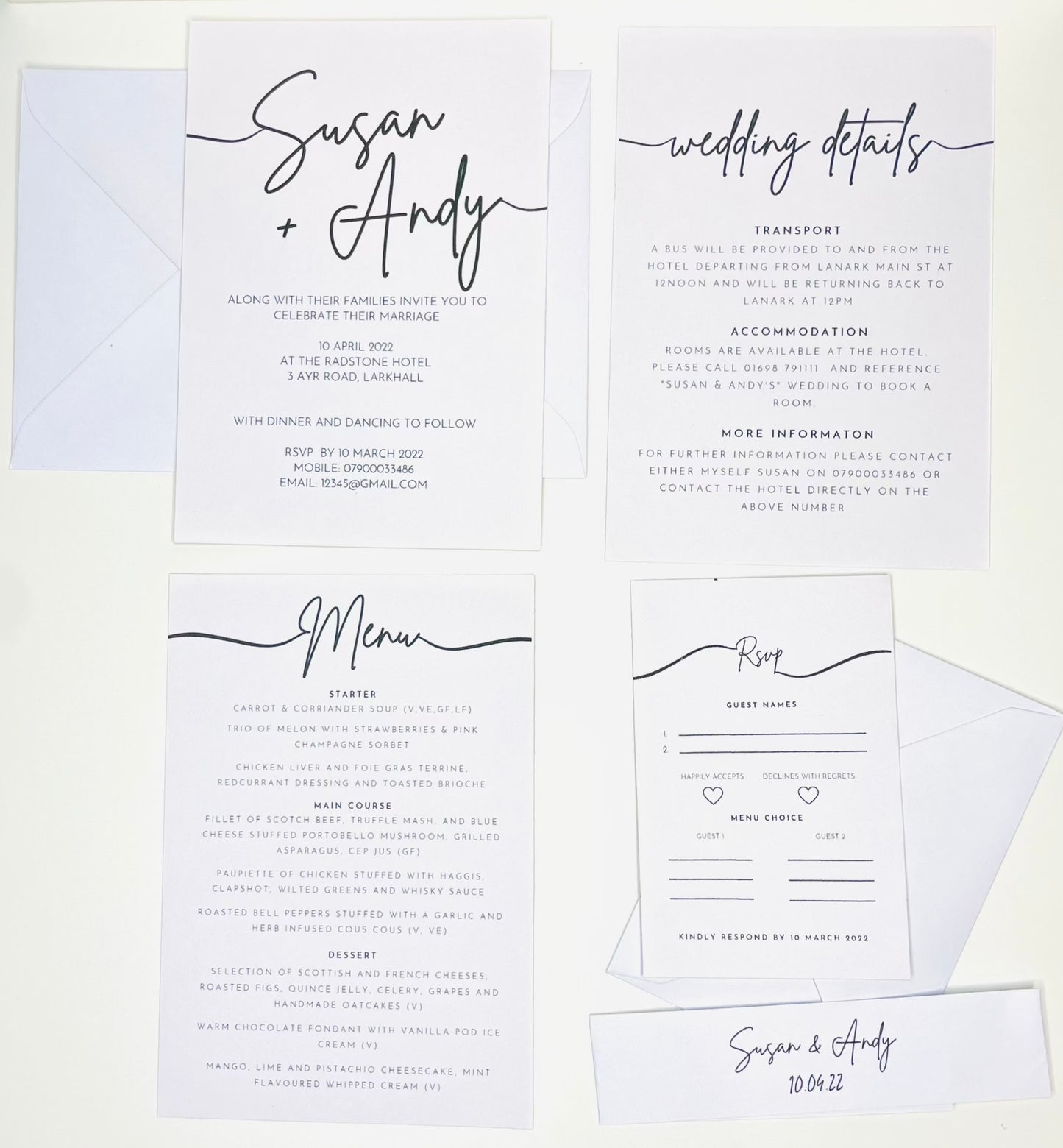 Minimalist Black & White Wedding Invitation Set & Individuals - Firtina Creations