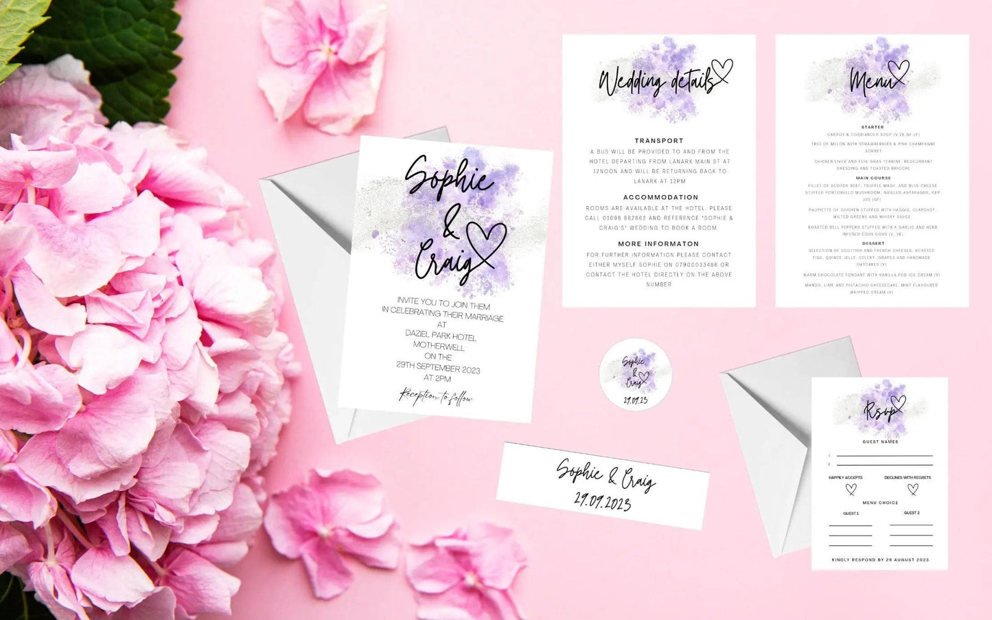 Purple Wedding Invitation Set & Individuals - Firtina Creations