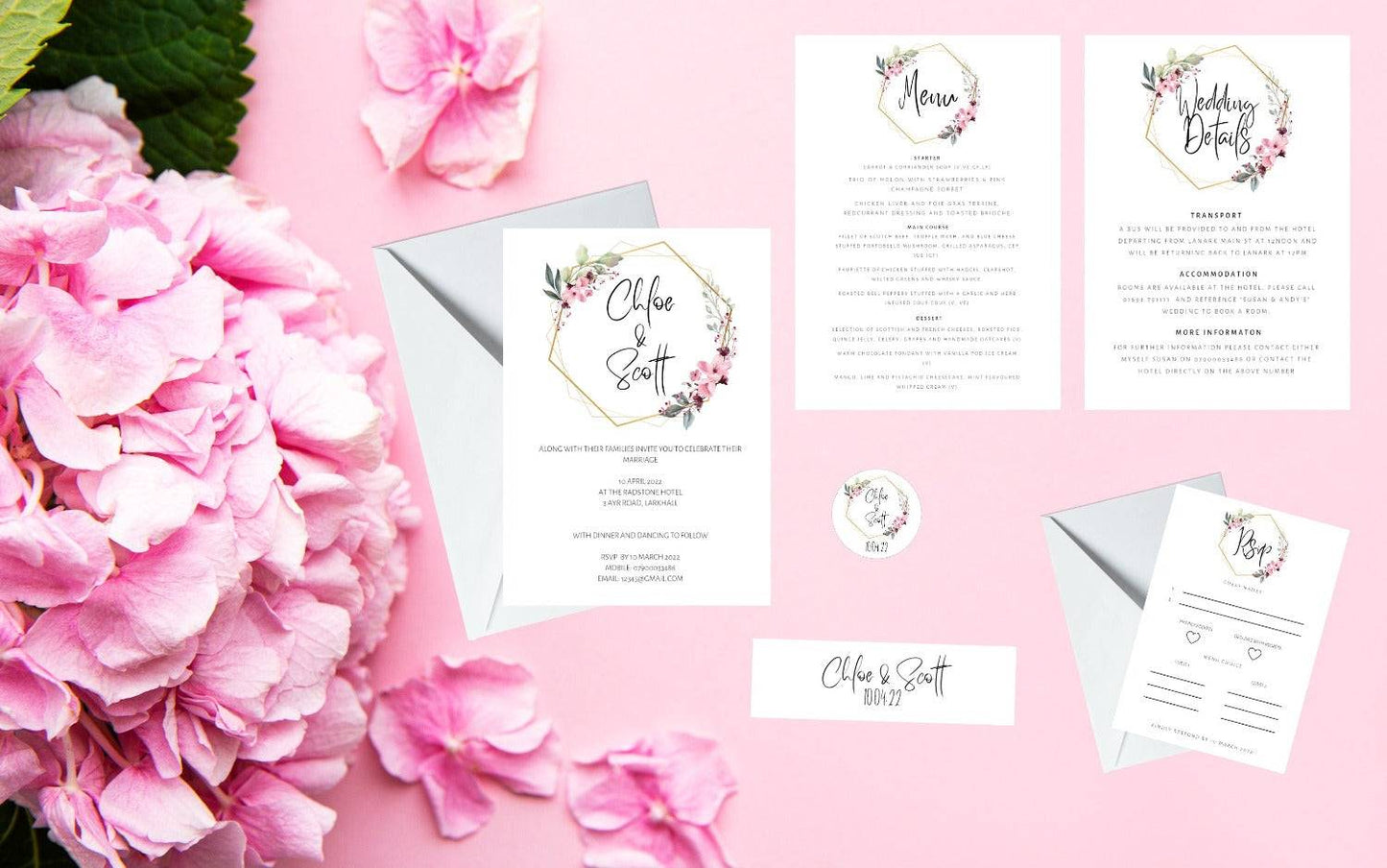 Floral Wedding Invitation Set & Individuals - Firtina Creations
