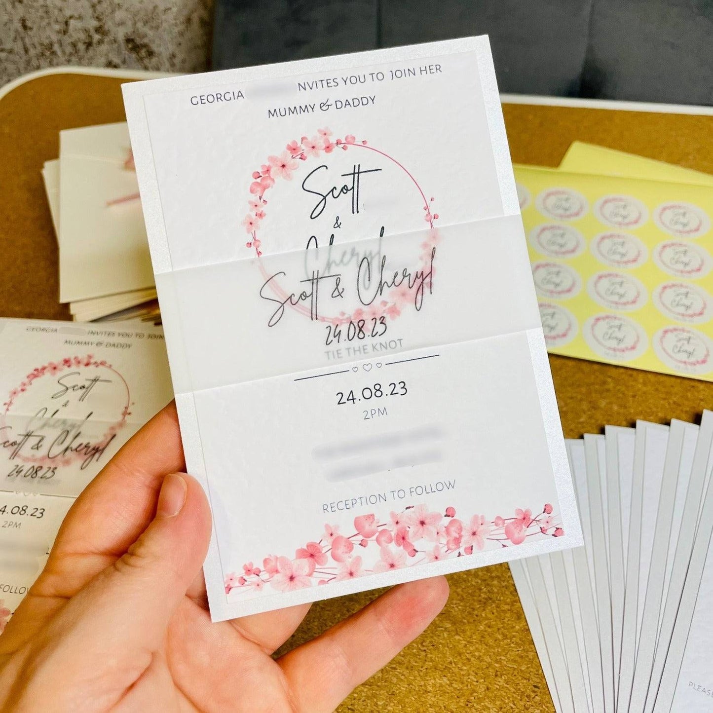 Pink Cherry Blossom Wedding Invitation Set & Individuals - Firtina Creations