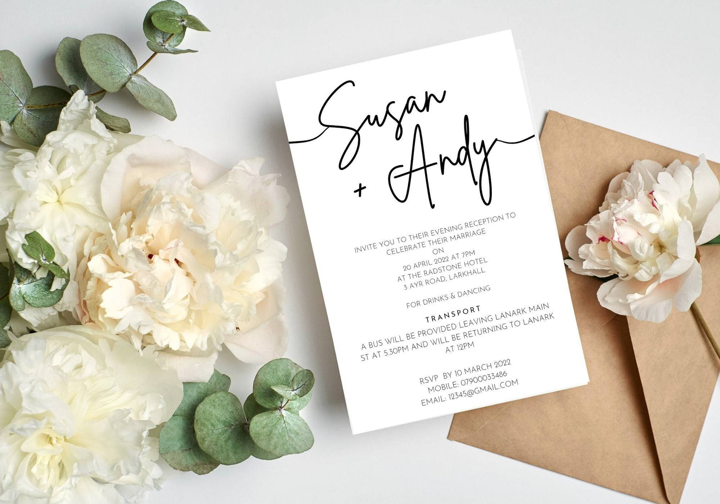 Minimalist Black & White Wedding Invitation Set & Individuals - Firtina Creations