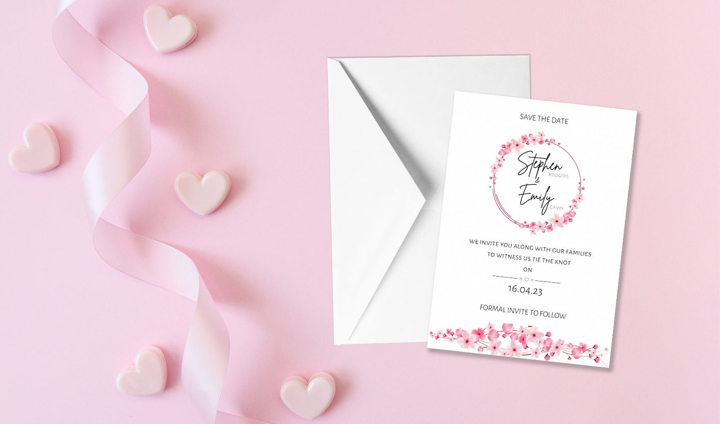 Pink Cherry Blossom Wedding Invitation Set & Individuals - Firtina Creations