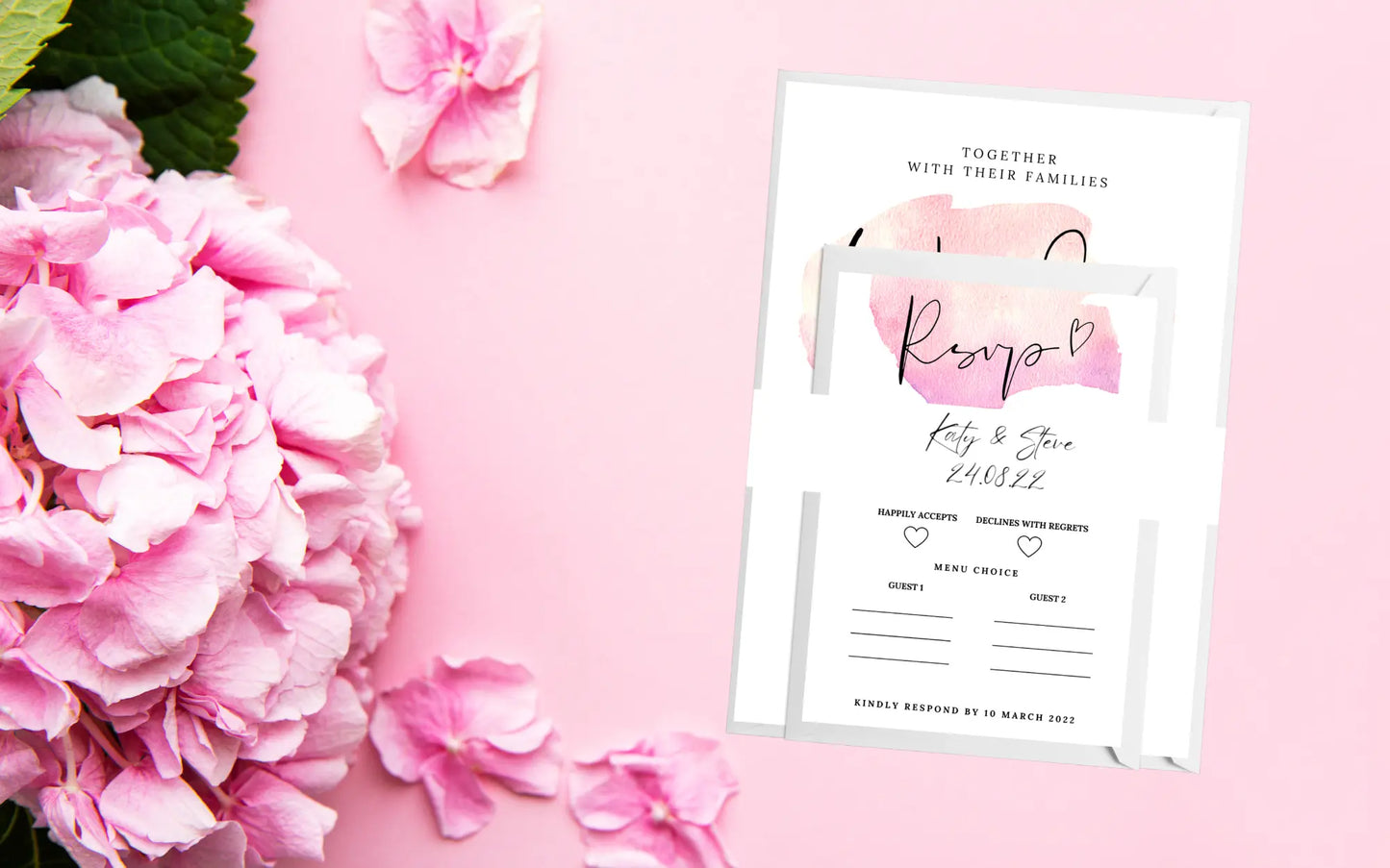 Pink Wedding Invitation Set & Individuals - Firtina Creations
