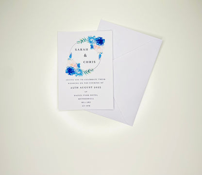 Blue Floral Wedding Invitation Set & Individuals - Firtina Creations