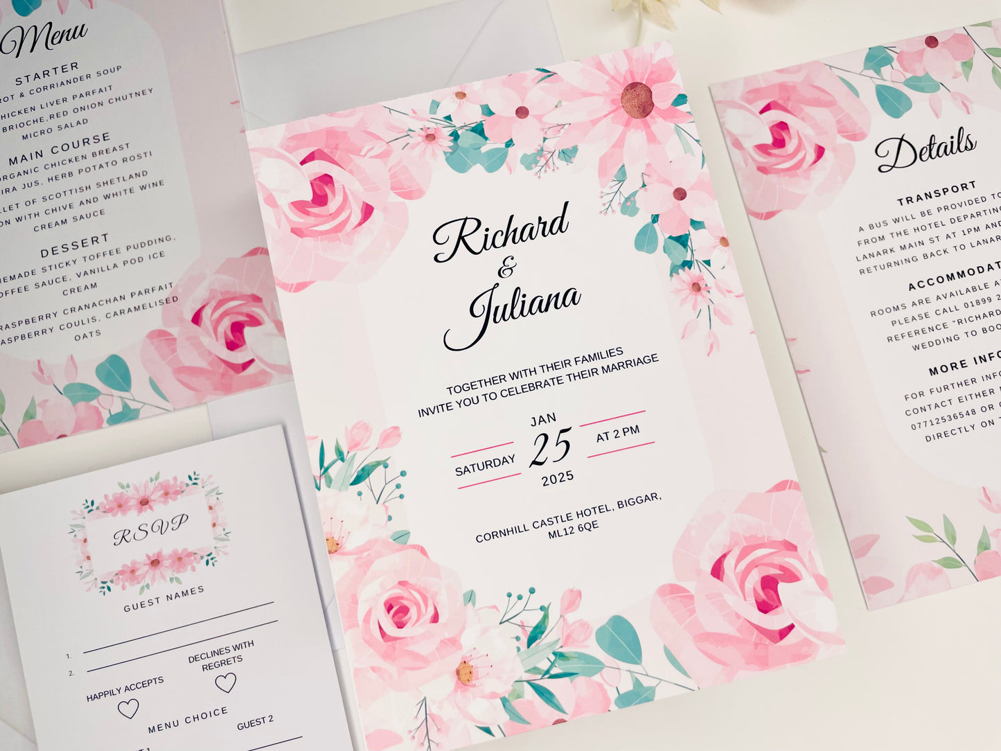 Rose Wedding Invitation Suite - SAMPLE ONLY