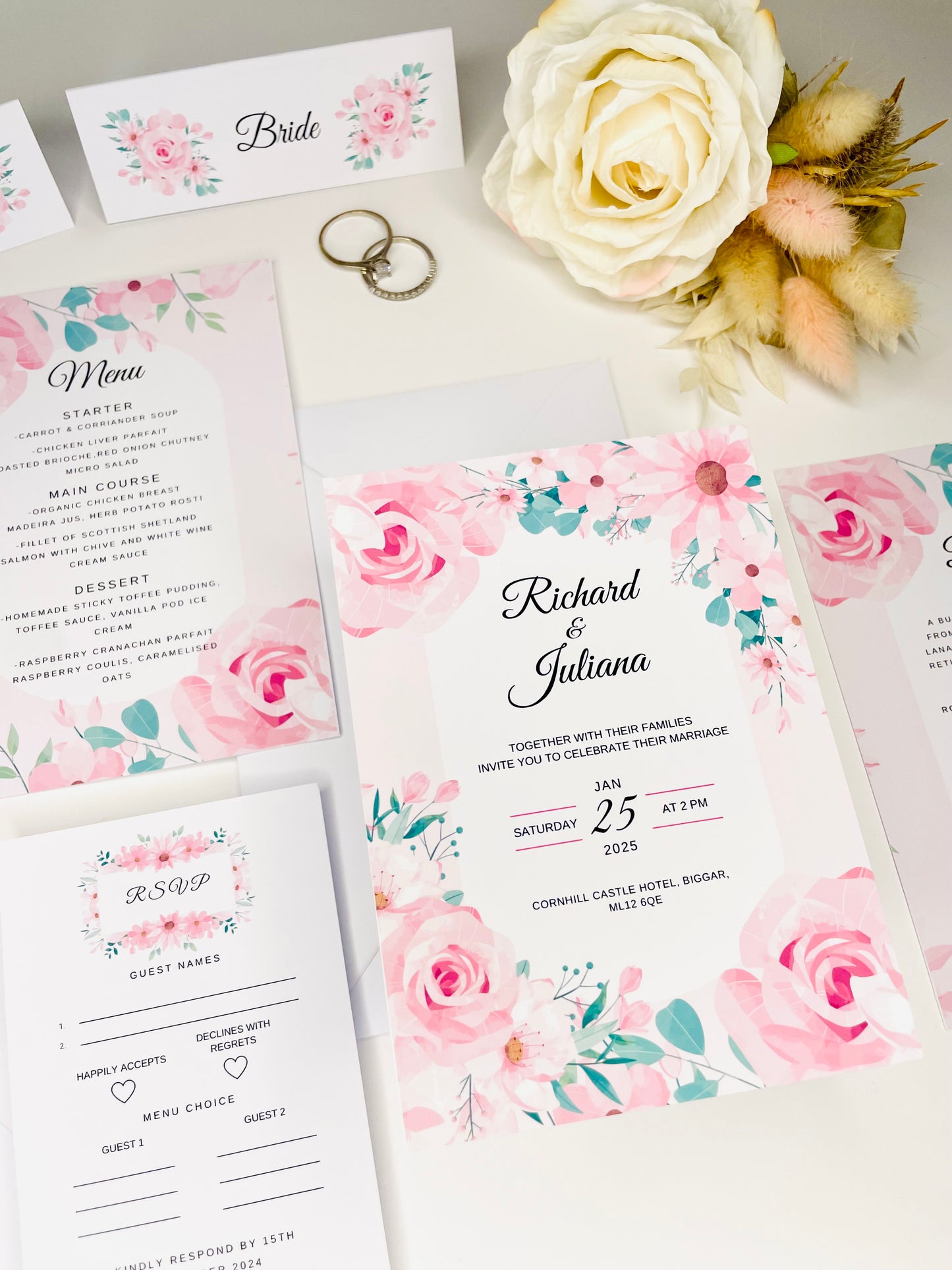 Rose Wedding Invitation Suite - SAMPLE ONLY