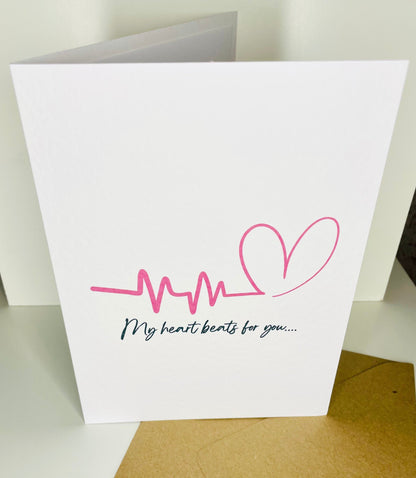 My Heart Beats for You Valentines Day Card, Heart Card - Firtina Creations