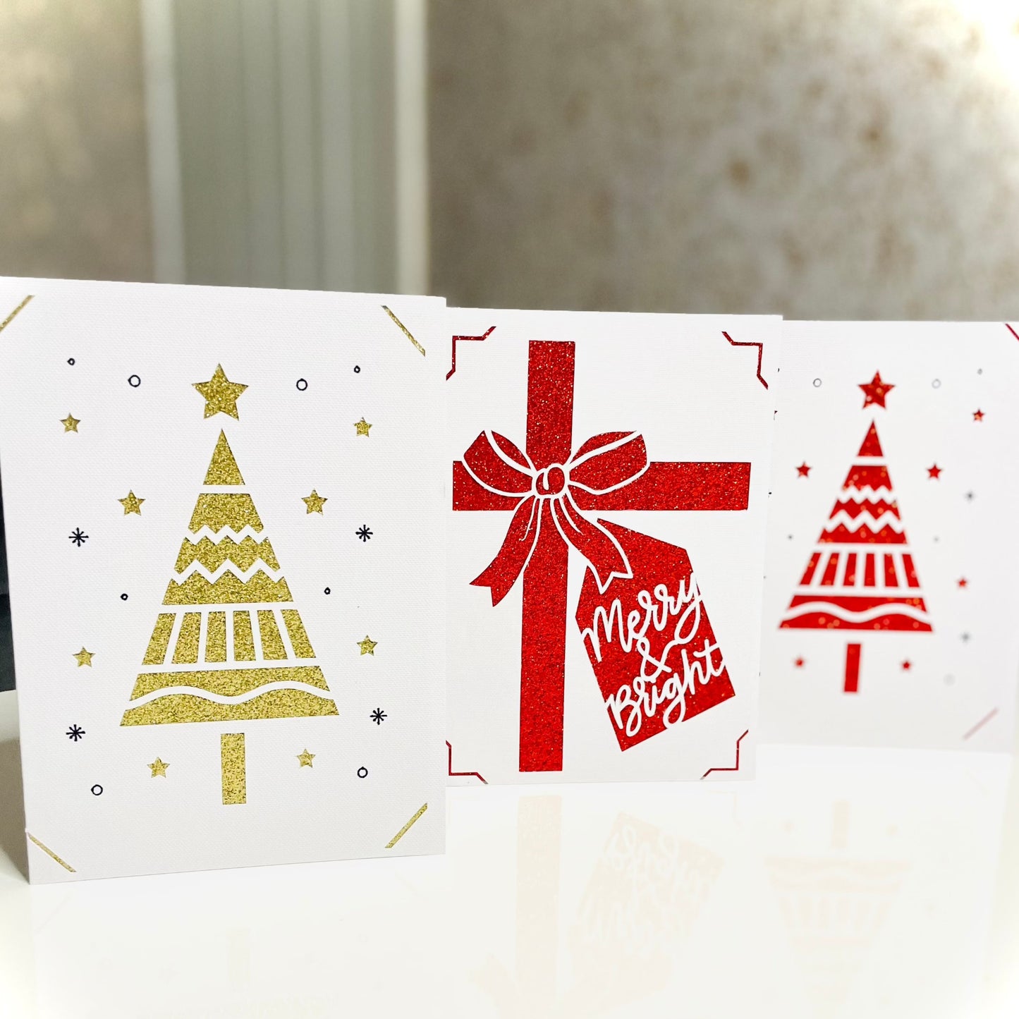 Hand Made Glitter Layered Christmas Cards Pack of 3 - Firtina Creations