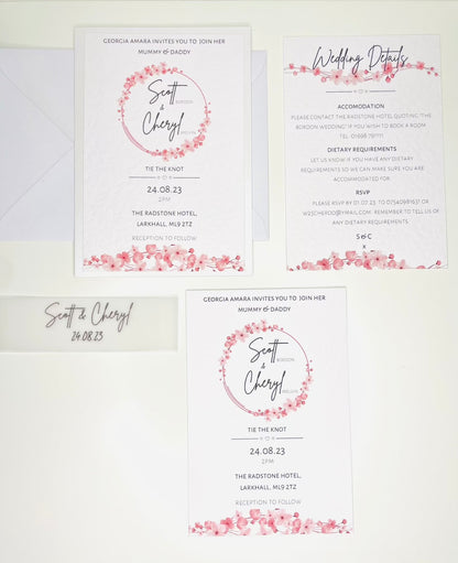 Pink Cherry Blossom Wedding Invitation Set & Individuals - Firtina Creations
