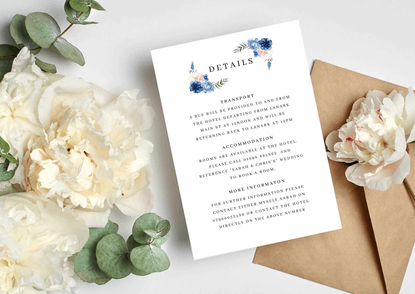 Blue Floral Wedding Invitation Set & Individuals - Firtina Creations