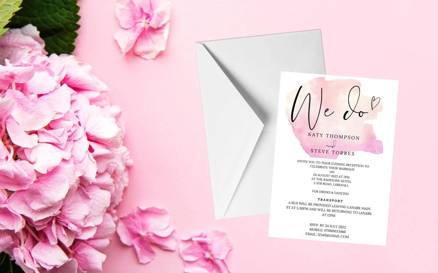 Pink Wedding Invitation Set & Individuals - Firtina Creations