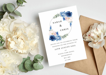 Blue Floral Wedding Invitation Set & Individuals - Firtina Creations