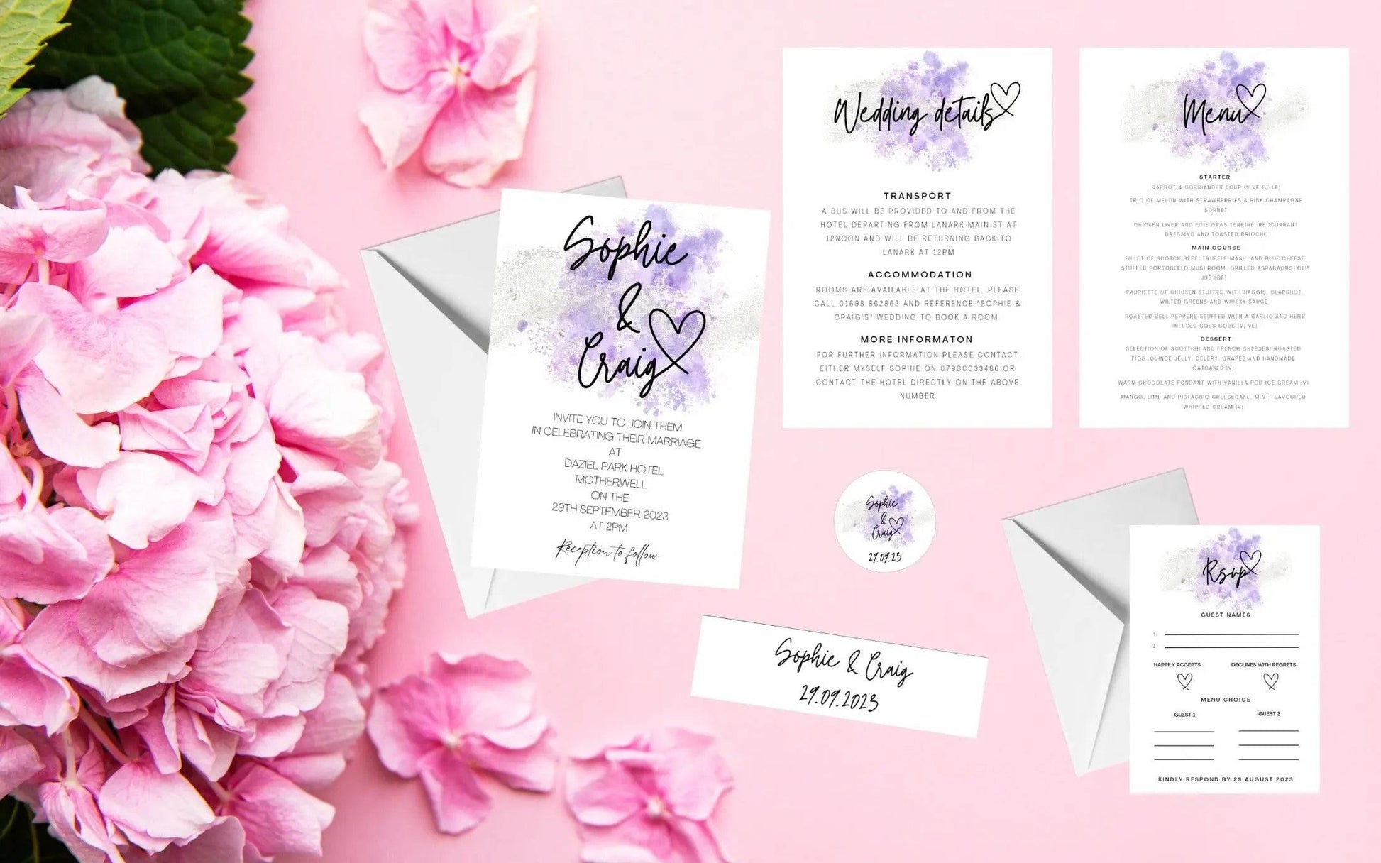 Purple Wedding Invitation Set & Individuals - Firtina Creations