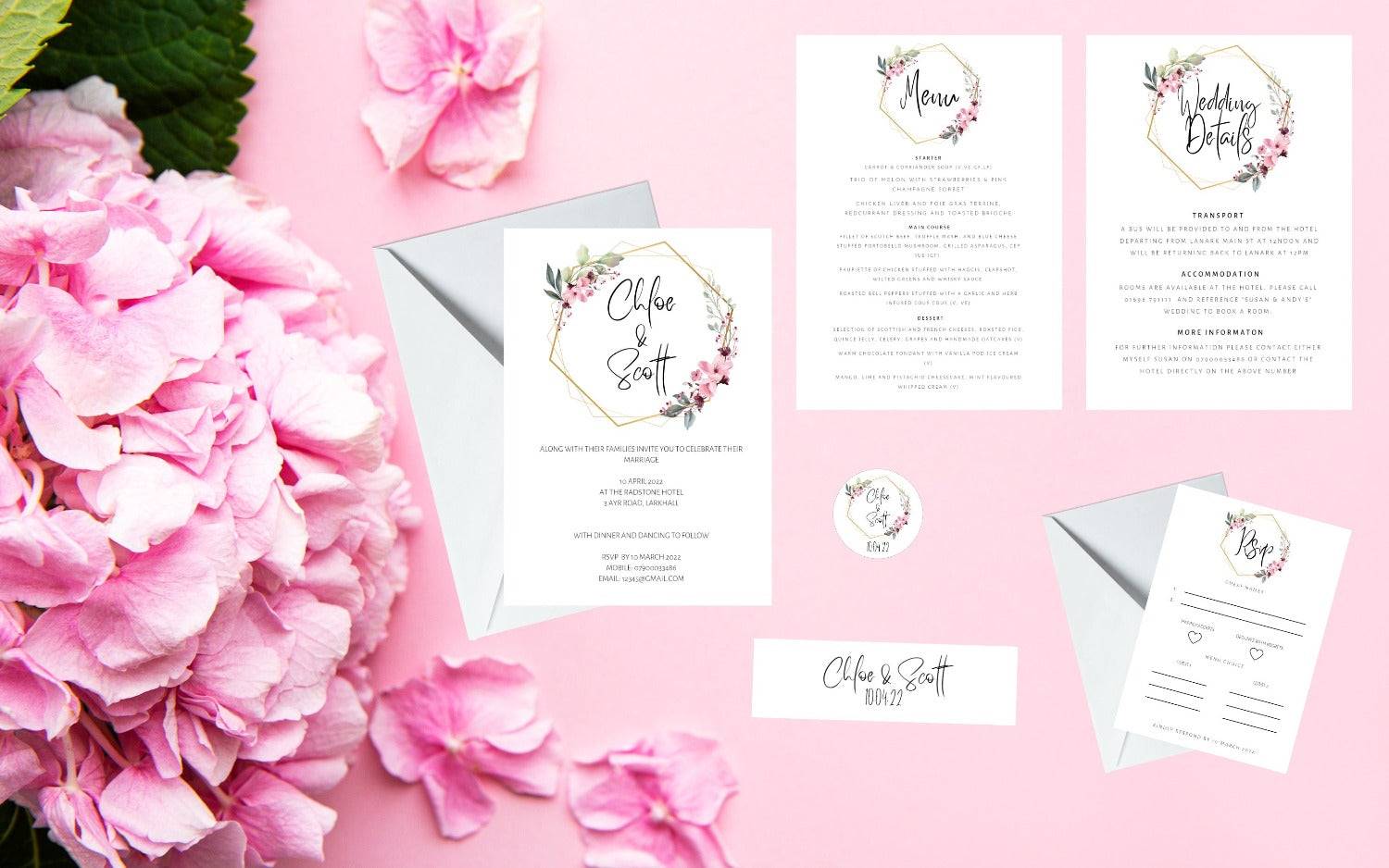 Floral Wedding Invitation Set & Individuals - Firtina Creations