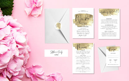 Gold Effect Wedding Invitation Set & Individuals - Firtina Creations