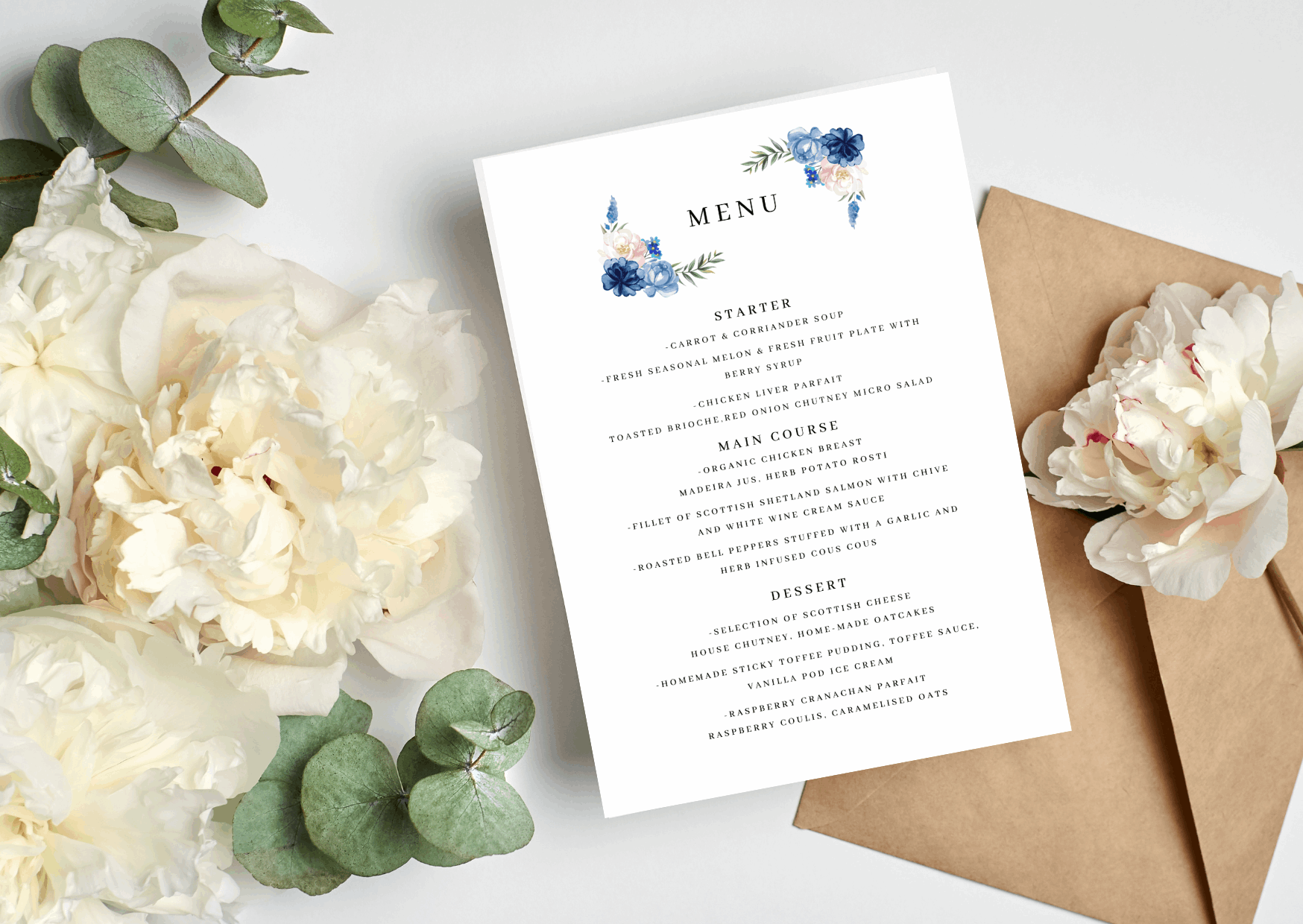Blue Floral Wedding Invitation Set & Individuals - Firtina Creations