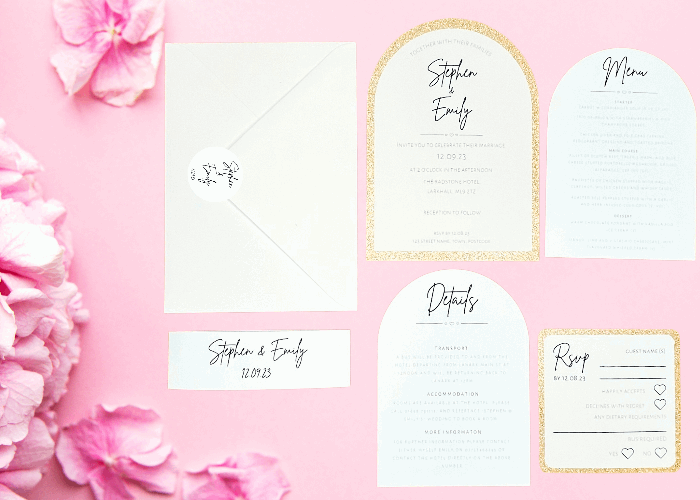 Glitter Arch Wedding Invite Set & Individuals - Firtina Creations