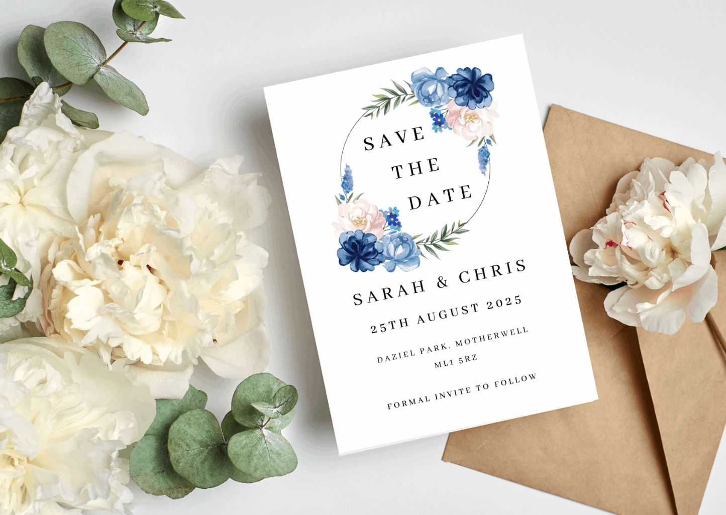 Blue Floral Wedding Invitation Set & Individuals - Firtina Creations