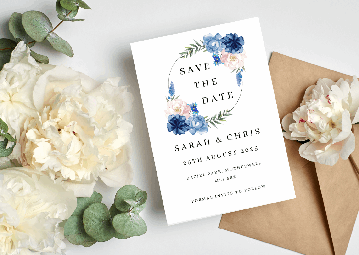 Blue Floral Wedding Invitation Set & Individuals - Firtina Creations