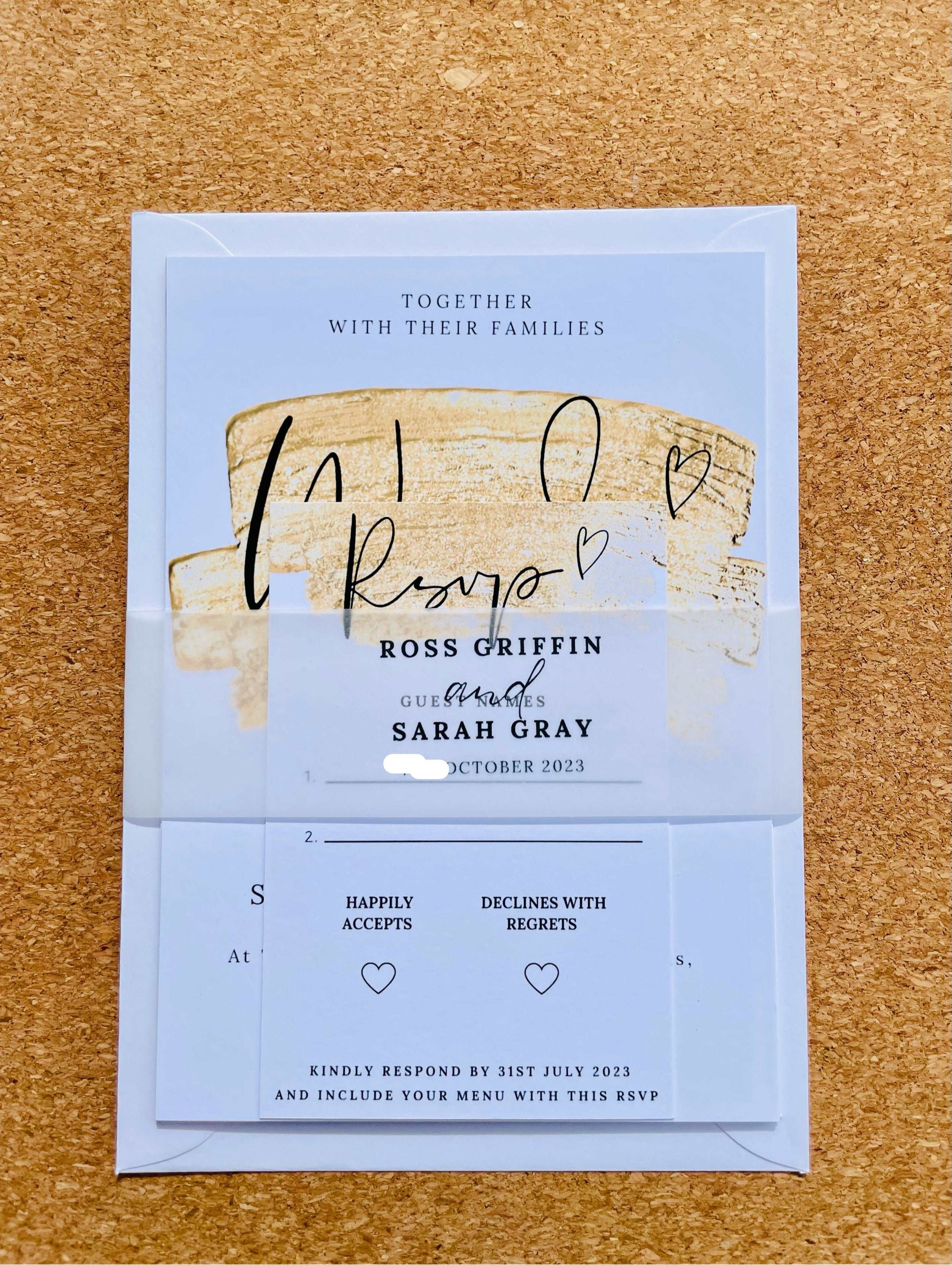 Gold Effect Wedding Invitation Set & Individuals - Firtina Creations