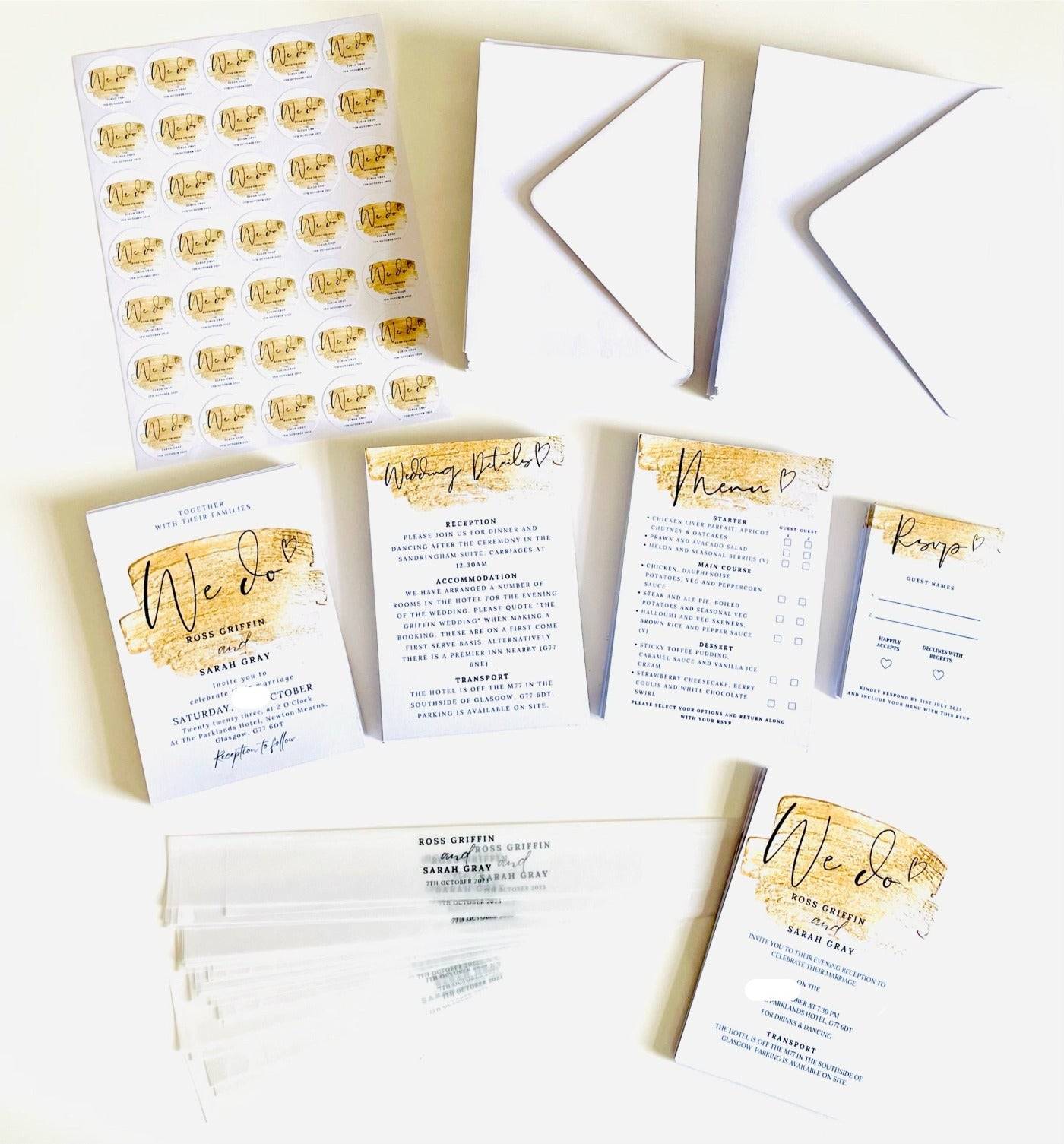 Gold Effect Wedding Invitation Set & Individuals - Firtina Creations