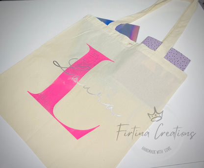 Initial Canvas Tote Bag - Personalised - Firtina Creations