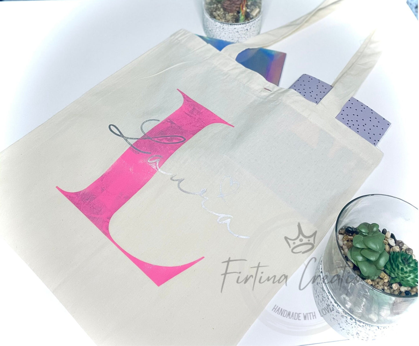 Initial Canvas Tote Bag - Personalised - Firtina Creations