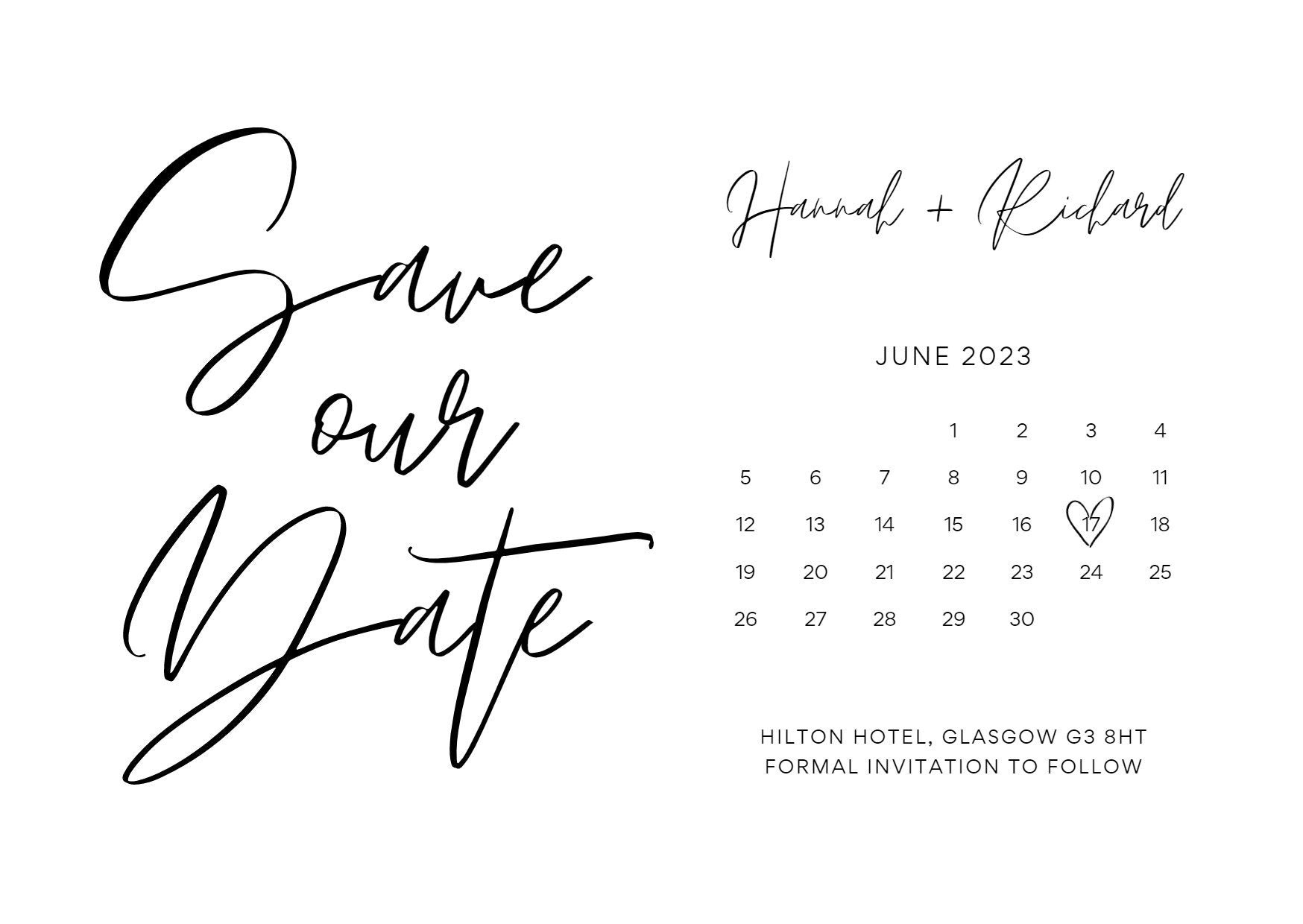 Calendar Style Wedding Save the Date Cards - Firtina Creations